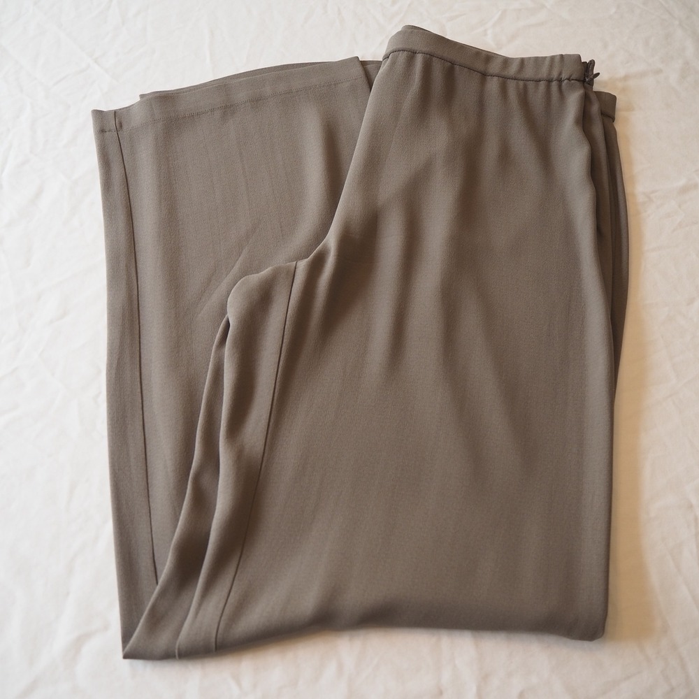 Eileen Fisher 100% Silk Pants Women's Sz 10 Straight Leg Side Zip Taupe Brown